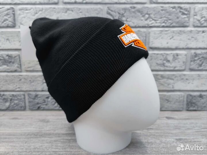 Шапка вязаная Harley Davidson черная цветной лого