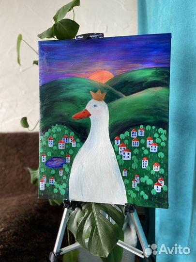 Картина Гусь в золотой короне 40х50 холст акрил