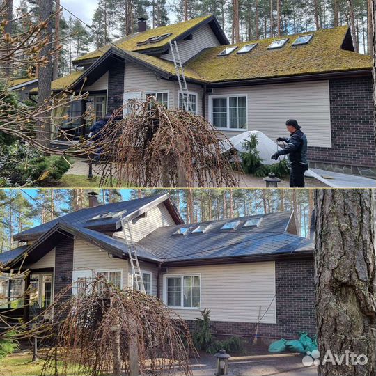 Мойка крыш, очистка мха, обработка, гарантия