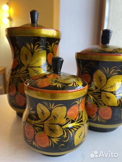 Набор столовой посуды на 6 персон, дерево, хохлома