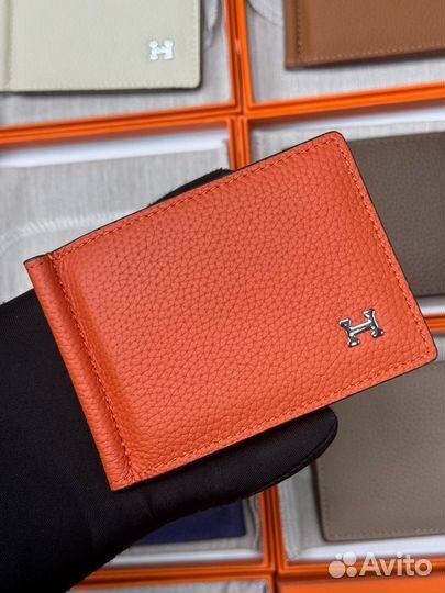 Зажим для денег из натуральной кожи новый hermes