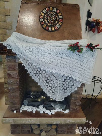 Оренбургский пуховый платок белый новый