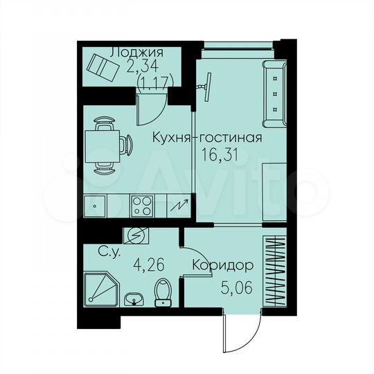 Квартира-студия, 26,8 м², 9/12 эт.
