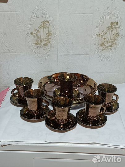 Набор для кофе, чашки, блюдца, ваза, стекло СССР