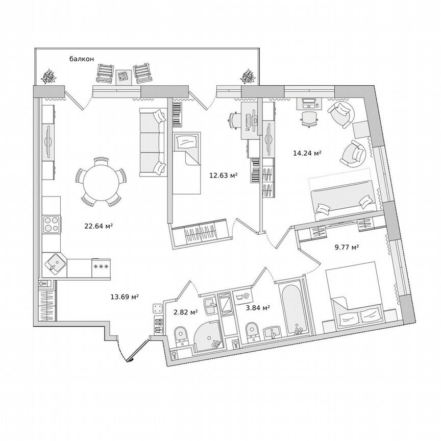 3-к. квартира, 87,7 м², 13/23 эт.