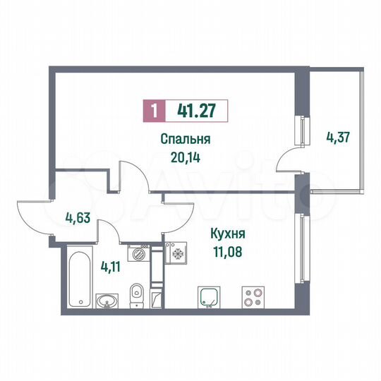 1-к. квартира, 41,3 м², 5/16 эт.