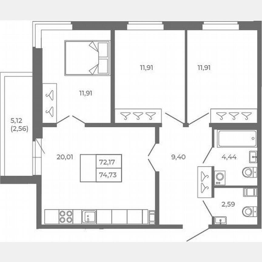 4-к. квартира, 72,2 м², 4/4 эт.