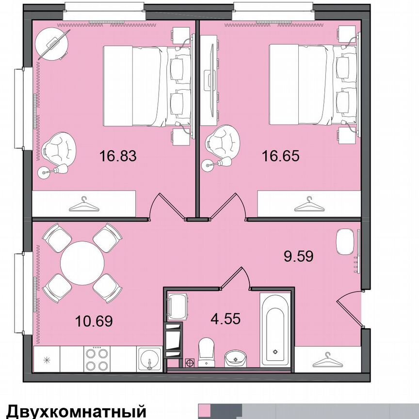 2-к. апартаменты, 58,5 м², 19/29 эт.