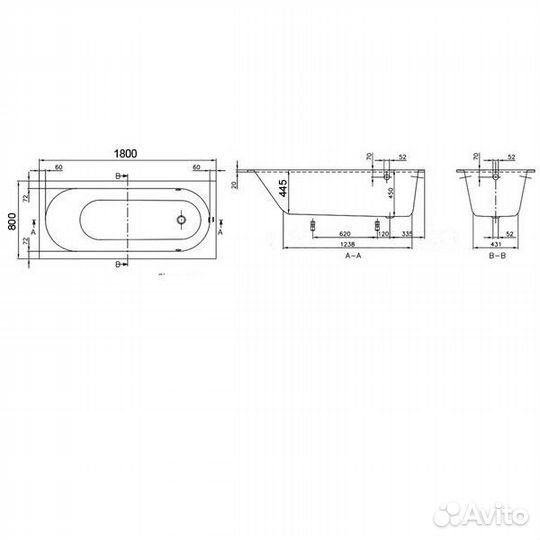 Ванна, Villeroy&Boch, Oberon, шгв 1800*800*470