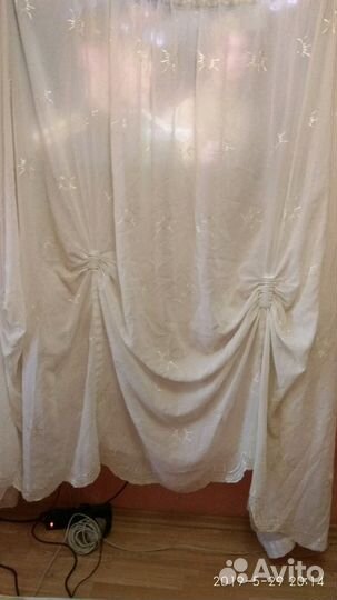 Тюль ванильного цвета с шитьем