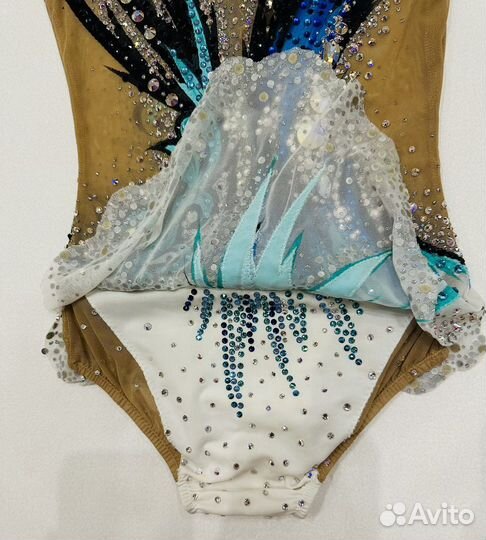 Купальник для худ гимнастики бело-голубой