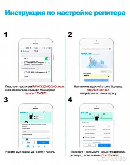 WiFi Репитер 5G 1200Mb WiFi Repeater