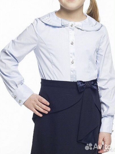 Блузка для школы голубая 152 раз.+ белая 146 раз