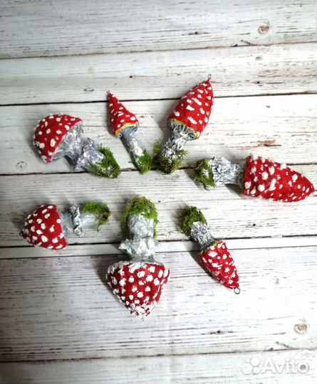 Ватная елочная игрушка мухомор