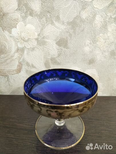 Фужеры Богемия. Кобальт. Позолота