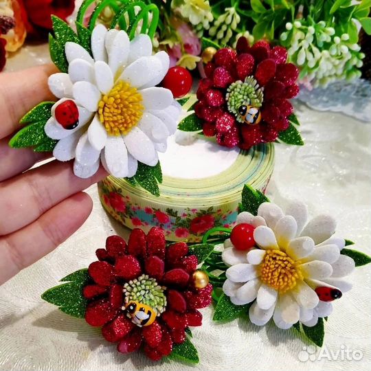 Ромашки, одуванчики и букетики из фоамирана