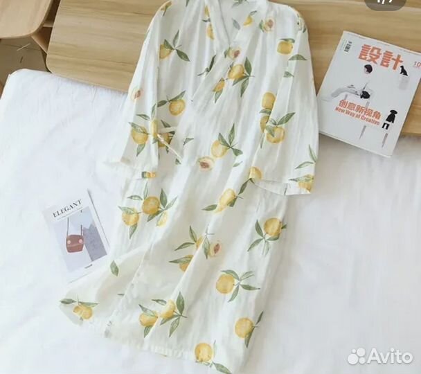 Лимонный халат кимоно