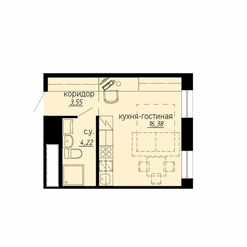 Апартаменты-студия, 24,2 м², 5/10 эт.