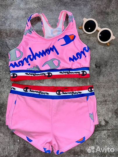 Купальник раздельный для девочек розовый/желтый