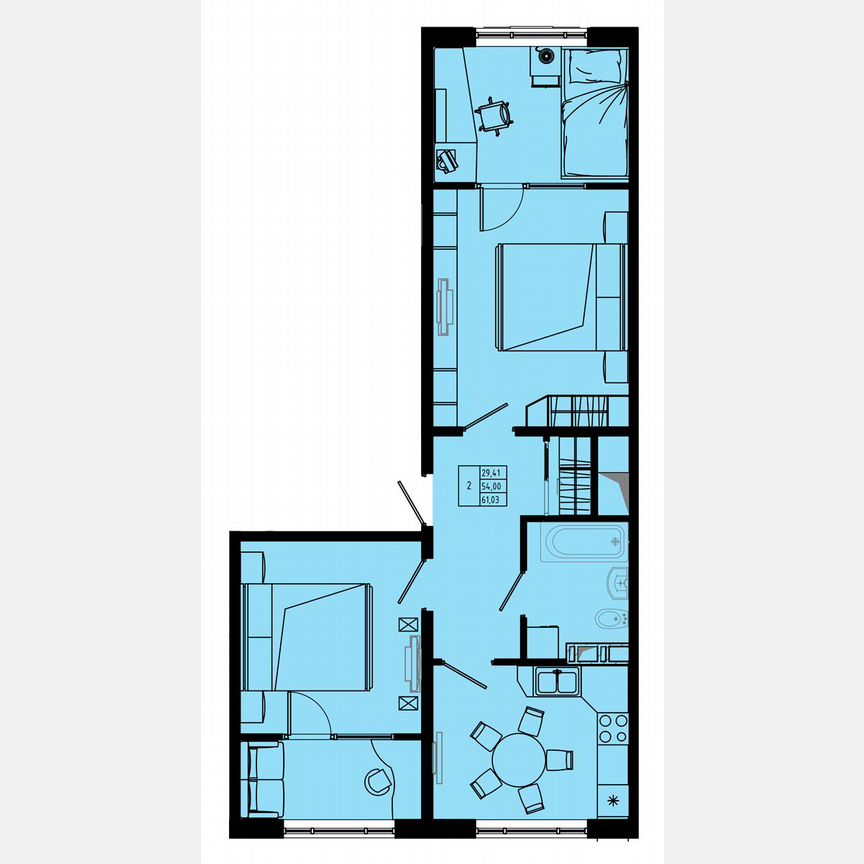 2-к. квартира, 61,6 м², 5/8 эт.