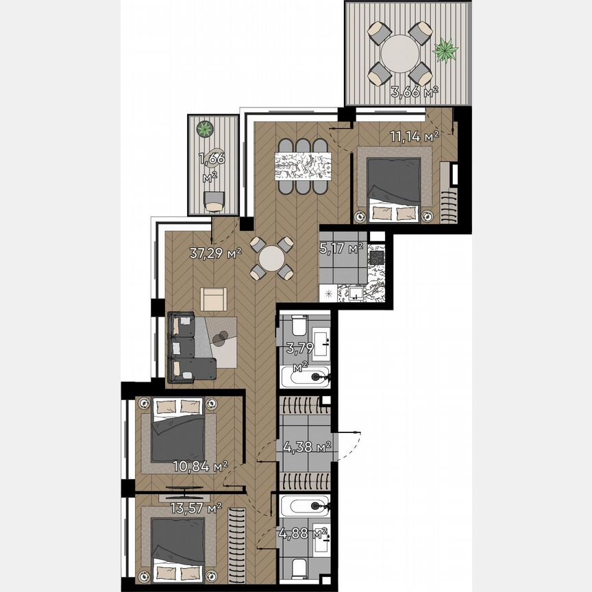 4-к. квартира, 96,4 м², 18/25 эт.