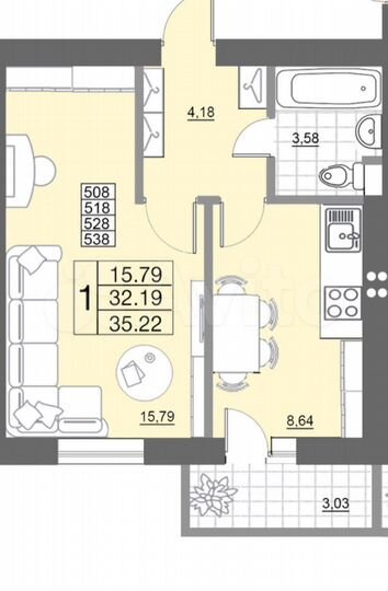 1-к. квартира, 35,2 м², 5/10 эт.