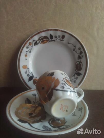 Чайное трио Золотая роза