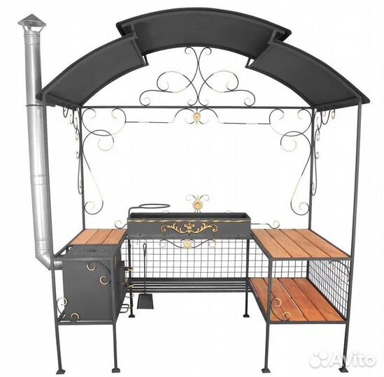 Мангал с печью под казан и крышей