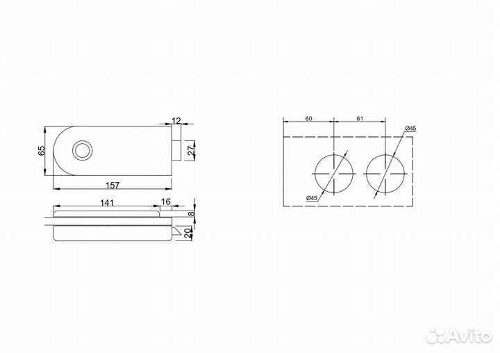 Замок для стеклянной двери гладкий