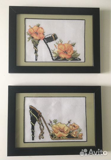 Картина ручной работы Туфельки из цветов вышивка