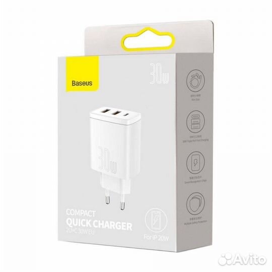 Сетевое зарядное устройство 2usb+type-c Baseus 30w