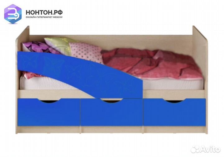 Кровать Бабочки синяя