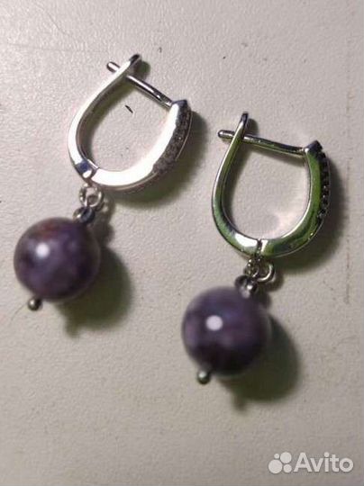 Серьги серебро с чароитом