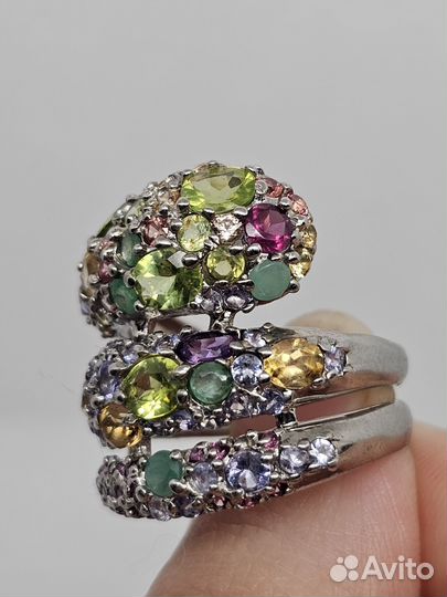 Серебряное кольцо змейка микс