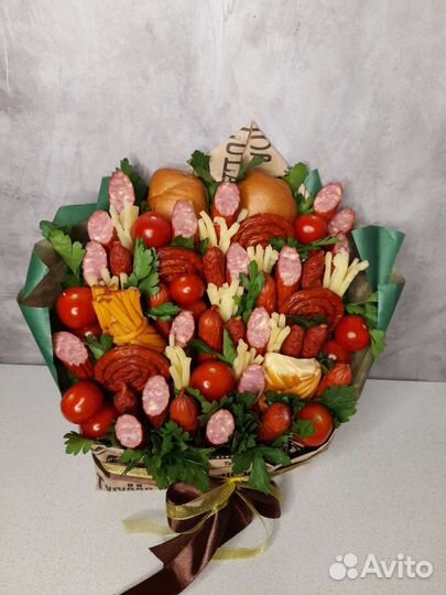 Мужской букет, бокс с колбасой, мужская корзина