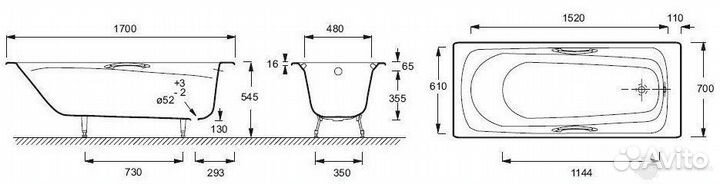 Ванна чугунная Jacob Delafon melanie 170x70