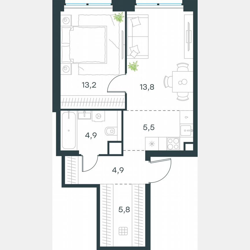 2-к. квартира, 48,1 м², 45/64 эт.