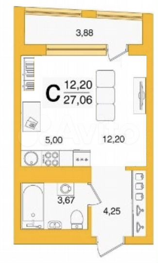 Квартира-студия, 25,1 м², 17/21 эт.