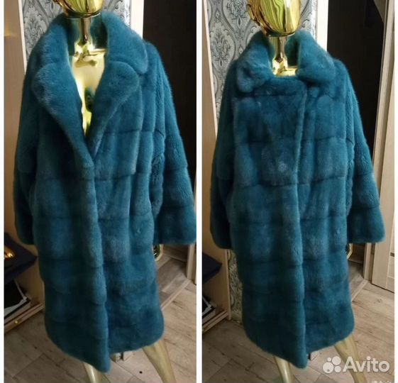 Шуба норковая 44-54р. Кимоно. Изумруд
