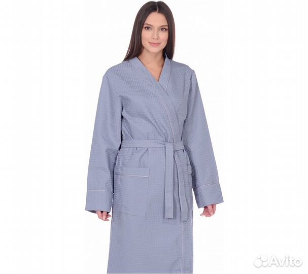 Халат вафельный Home One с кантом серый 46