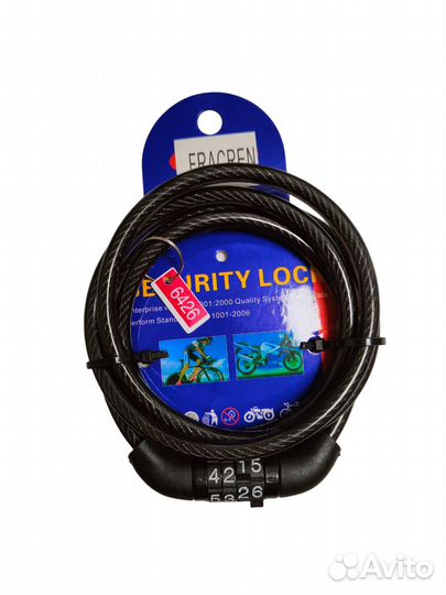 Велозамок кодовый 4*900мм, стальной тросовый, с з