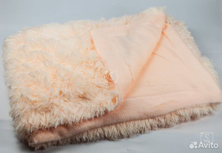 Плед пушистый травка персиковый, коричневый