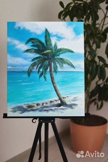 Картина акрилом пейзаж с пальмой
