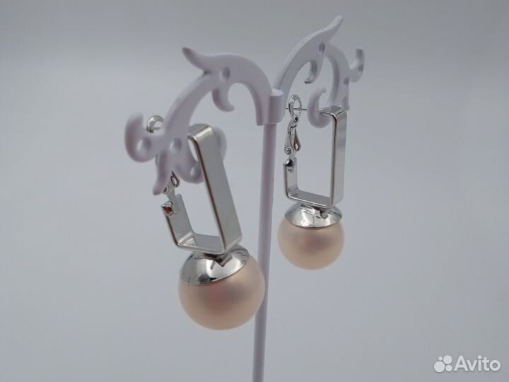 Серьги с персиковым майорка,жемчугом 4см