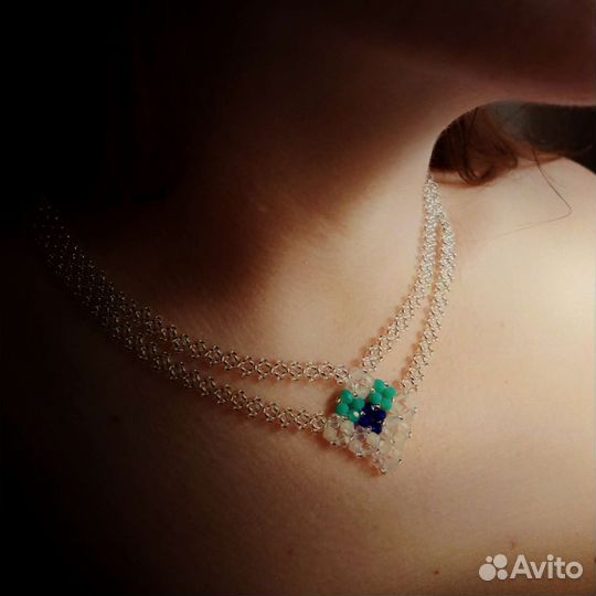 Колье из бисера, биконусов,ронделя