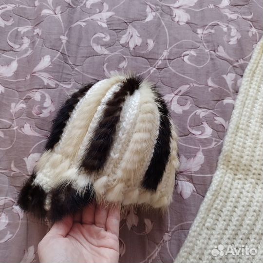 Комплект шапка и шарф женские шерсть норка