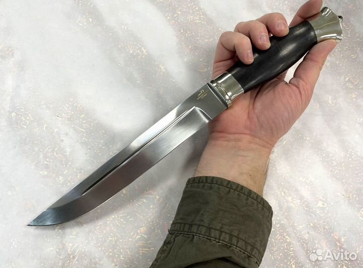 Пластунский нож, кованая Х12мф, граб, мельхиор