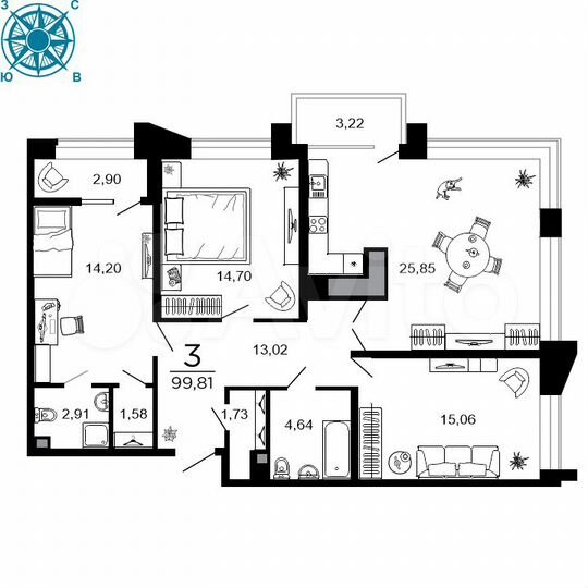 3-к. квартира, 99,8 м², 8/19 эт.