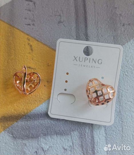 Серьги сердечки медсплав под золото