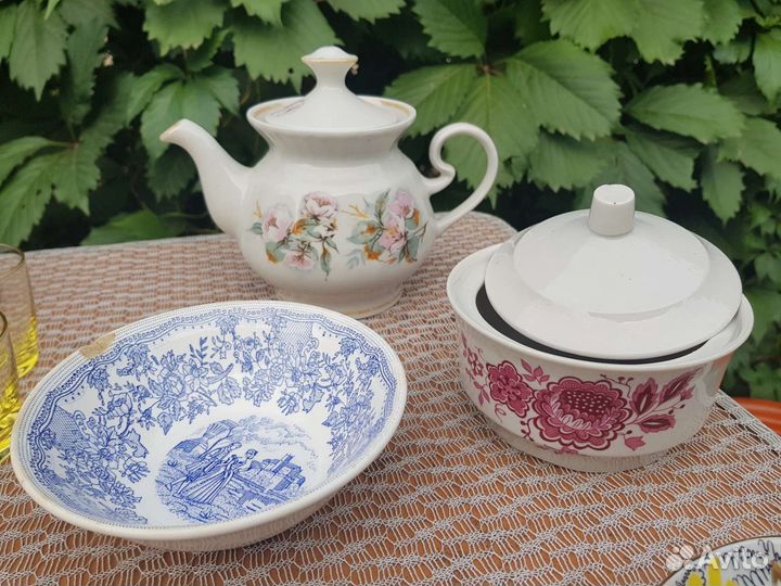 Посуда фарфор цветное стекло СССР винтаж